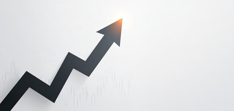 A dark zigzagging arrow points upwards against a white background