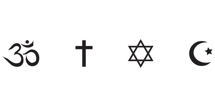 Black religious symbols featuring om christian cross star of david crescent moon with star islamic star white background om symbol religion isolated