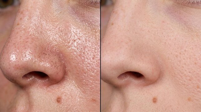 Clogged Pores and Blackheads on Nose Before and After Deep Cleansing