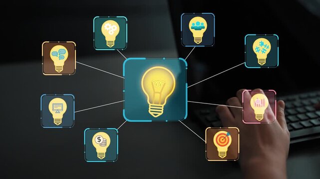 Creative Concept of Idea Generation with Light Bulb Icons and Hand on Keyboard Depicting Innovation and Brainstorming Process. Entropy.