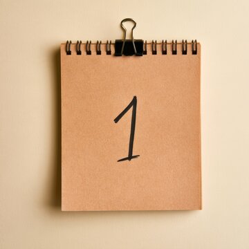 A minimal square calendar shows the number 1, representing week 1 of the year. The warm cream background complements the uncomplicated design.