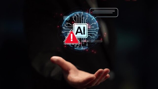 AI interface showing prompt error warning and system alert. AI prompt failure can lead to incorrect output or hallucination. Managing AI prompt error is crucial in safe AI deployment. Muxer