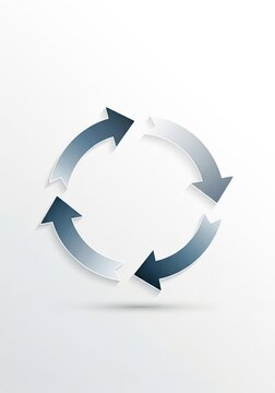 Three arrows in a circular motion rotate around a central point. The arrows are gray with a lighter gray highlight, creating a sense of movement and continuity.