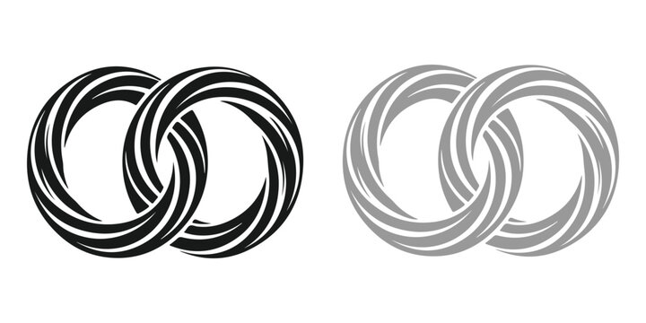 Interlocking rings with a twisted pattern design
