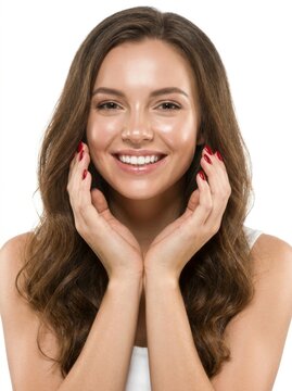 Beautiful Smiling Woman with Long Hair and Clear Skin.