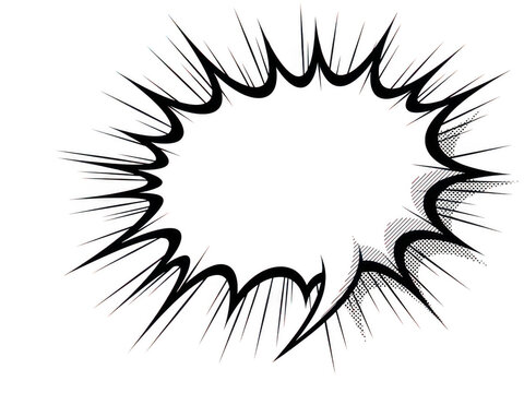 Black and white hand drawn comic book explosion speech bubble isolated on transparent background
