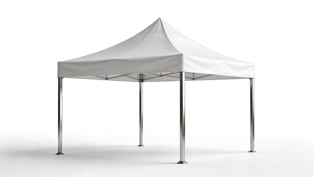 white pop-up canopy tent with metal frame on clean white studio background