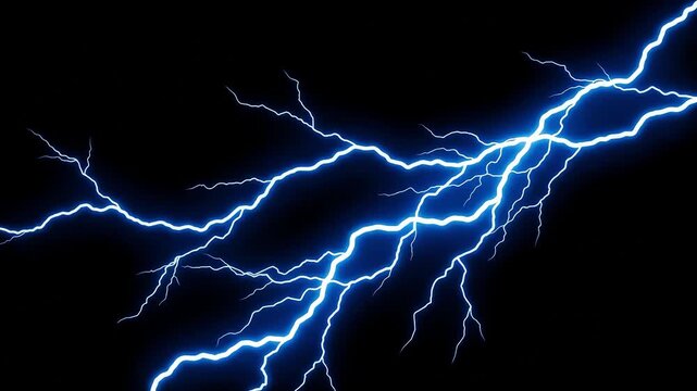 Bright electric lightning storm striking across dark night sky bolt thunder weather energy flash