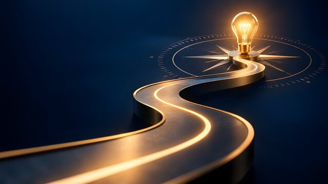 Road Leading To Compass And Light Bulb Innovation Strategy Concept