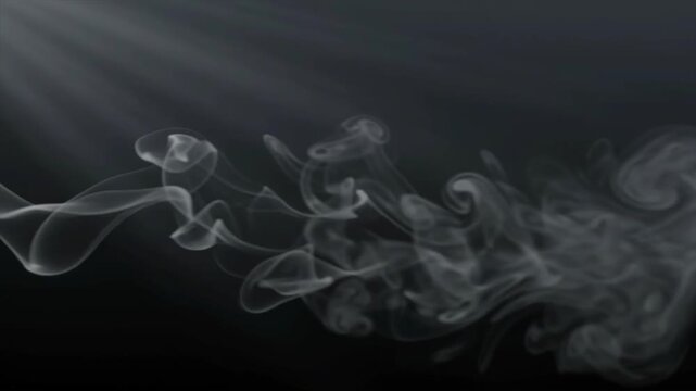 Soft White Smoke Flowing Horizontally with Top Light Rays on Dark Background