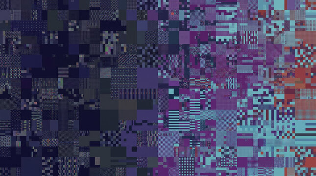 Digital compression artifact texture with colorful pixelated glitch patterns