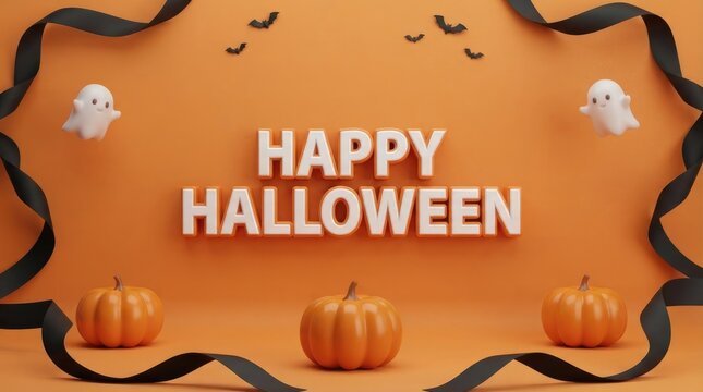 Happy halloween pixel art banner with ghosts