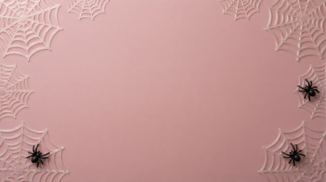 Black spider on textured pink wall with decorative patterns