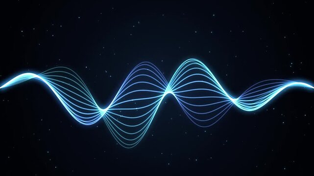 Blue glowing soundwave animation dark particle background abstract digital audio equalizer display lo
