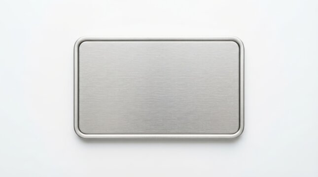 Rectangular brushed metal plate with rounded corners isolated on white background