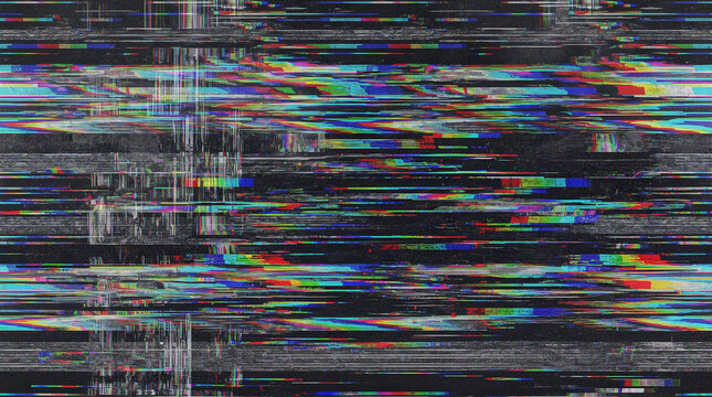 VHS tape glitch distortion texture with horizontal colorful signal noise