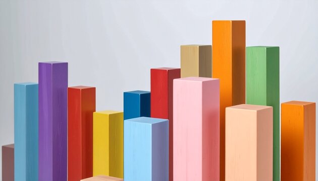 積み木 木製 ブロック カラフル グラフ 成長 段階 比較 分析 ビル街 コンセプト ビジネス 抽象 プレースホルダー 背景素材 合成用 空間 奥行き