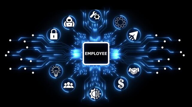 Employee Technology Interface with Digital Workforce Management and Smart Business Enterprise Systems 4k animation video.