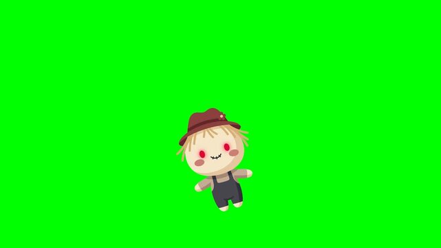 Halloween Scarecrow Icon Animation with Changing Eyes on Green Screen
