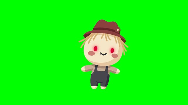 Scarecrow Character Animation Loop with Red Eyes on Green Screen