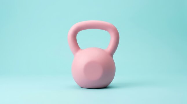 Single pink kettlebell centered on a solid light blue background, fitness equipment for strength training