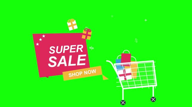 Super Sale Promotion Animated Graphic with Shopping Cart and Gift Boxes