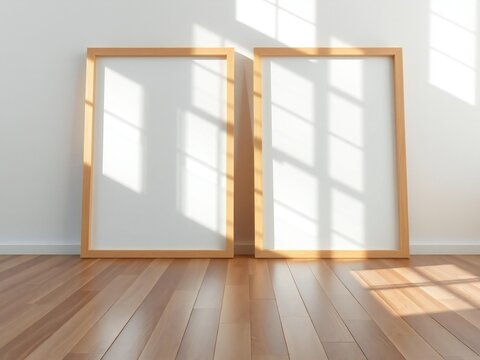 Empty picture frames leaning against wall