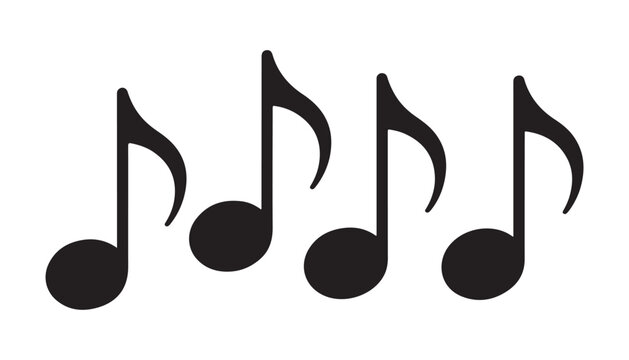 Black music notes vector illustration isolated on transparent background for melody and sound concept.