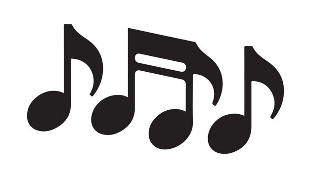 Black music notes vector illustration isolated on transparent background for song and melody design.