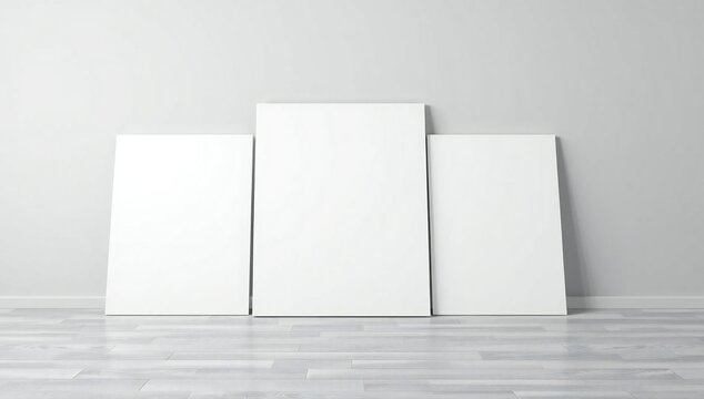 Three blank canvases on a wall