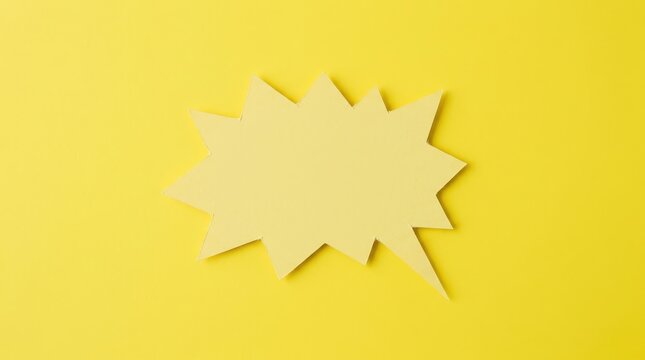 A yellow comic book style speech bubble shape on a solid yellow background