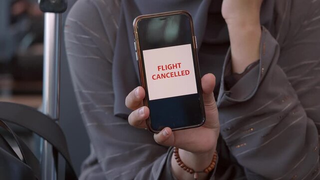 Flight cancellation notice at the airport during travel