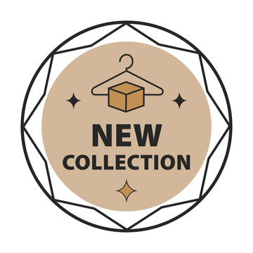 New collection badge with clothing hanger and box symbol for retail marketing Icon Vector Illustration