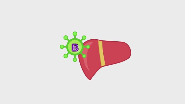 Illustration of hepatitis B virus attacking a red liver