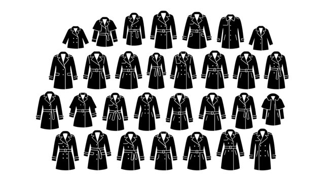 Assorted Trench Coats and Outerwear Silhouettes Vector Illustration
