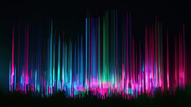 rhythm. Abstract neon light streaks in a dark atmosphere, capturing the energy of a music festival. representing cultural heritage and milestone achievements.