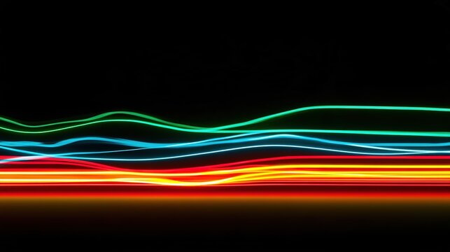 rhythm. Abstract neon light streaks in a dark atmosphere, capturing the energy of a music festival. representing cultural heritage and milestone achievements.