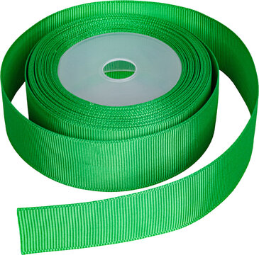 Bright green grosgrain ribbon spool roll for gift wrapping craft isolated