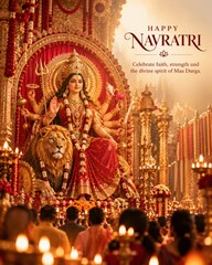 Fototapeta premium Happy Navratri Celebration with Goddess Durga and Lion