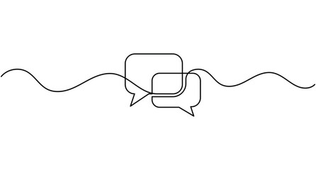 Obraz premium Rectangular speech bubbles continuous one line drawing minimalist discussion box vector illustration with editable stroke