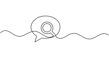 Obraz premium Speech bubble with magnifying glass continuous one line drawing minimalist communication chat message vector with editable stroke