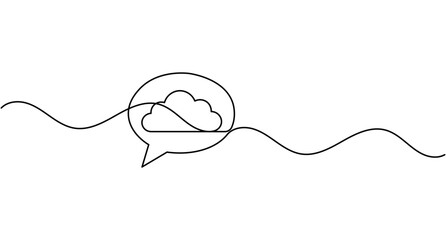 Obraz premium Speech bubble with cloud continuous one line drawing minimalist communication chat message vector with editable stroke