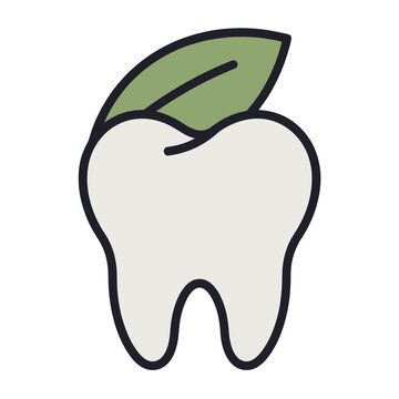 Flat illustration of a healthy tooth with a green leaf