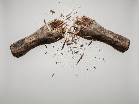 Wooden Log Snapping in Half with Flying Splinters