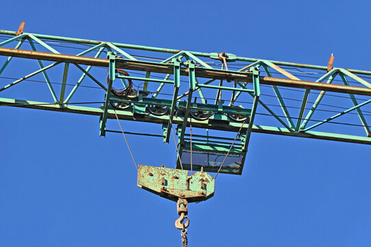 Jib trolley and winch with hook of tower crane
