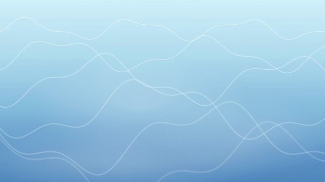 Abstract blue background with flowing white wavy lines and soft gradient light effects