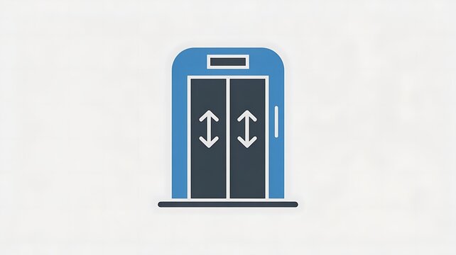 Blue elevator icon with sliding doors and arrow symbols