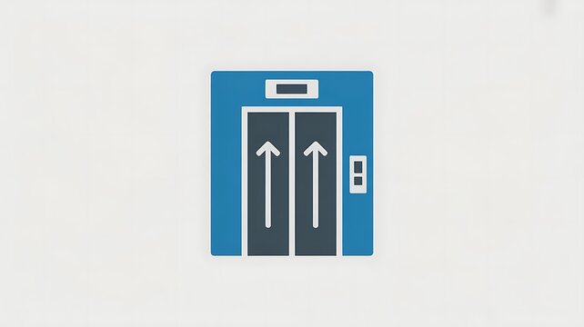 Blue elevator icon with up arrows on a white background