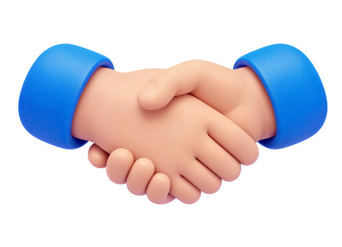 3D cartoon handshake icon representing business agreement isolated on white