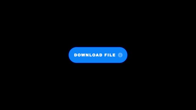 blue download file button loop with clean design and cloud loading arrow icon on black background in 4K resolution.